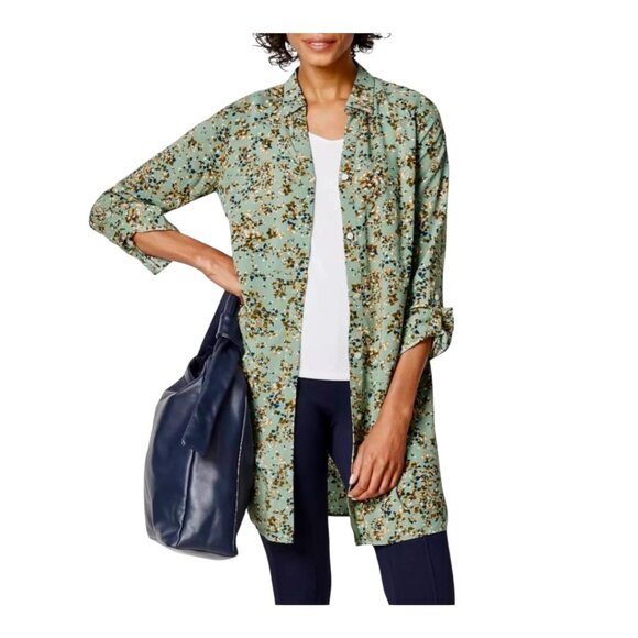 J.Jill Womens Floral-Print Button-Front Tunic Roll Tap Sleeves Relaxed Fit Sz L - Picture 3 of 12